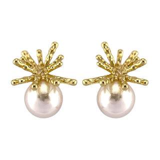 Golden Coral &amp; Pearl Studs
